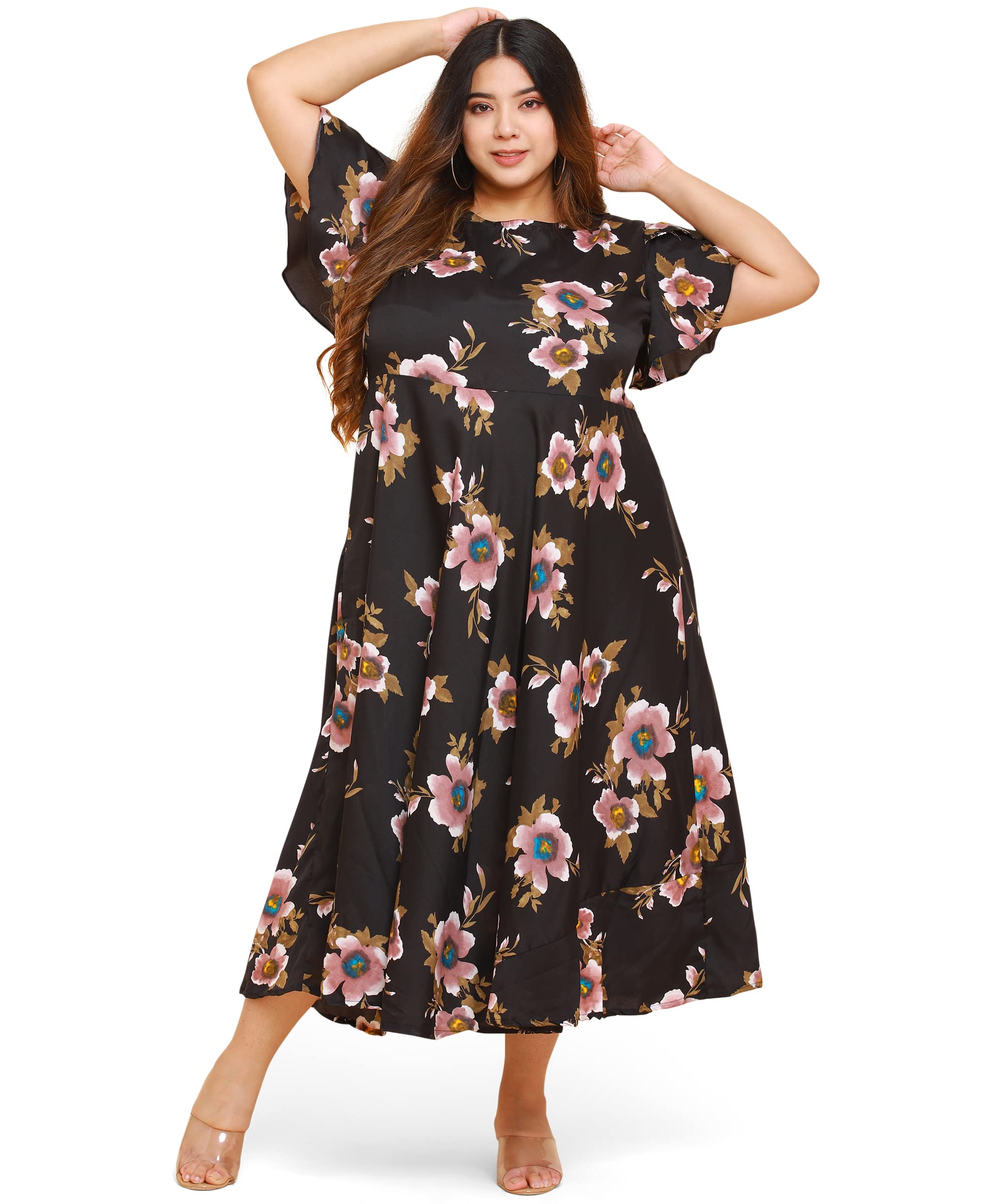 Oomph Women's Western & Fusion Wear Crepe A-Line Maxi Dress - Black