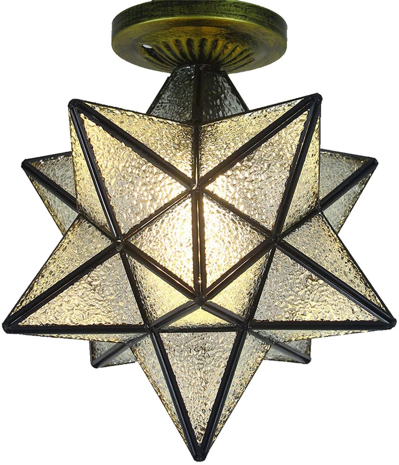LED Ceiling Lamp Metal Retro Style Moravia Star Ceiling Light Brass Bohemian Style Moroccan Lamp with Seed Glass Shade