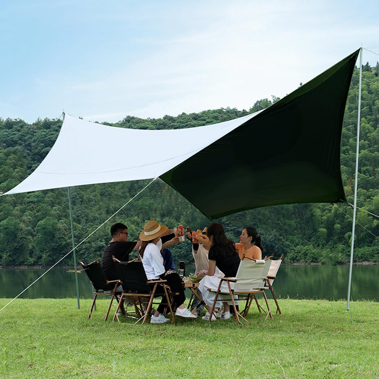 Telo antipioggia per amaca – 210D Oxford 300 x 300 x 215 cm Telo da | campeggio impermeabile con aste, , funi del , protezione antivento per viaggi in zaino