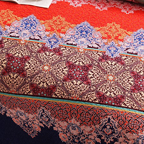 Exclusivo Mezcla Cotton Boho Queen Size Quilt Set, Soft Reversible Bohemian Bedspreads Lightweight Bedding Set Bed Cover For All Seasons, 3 Piece (1 Quilt, 2 Pillow Shams) #TOP4