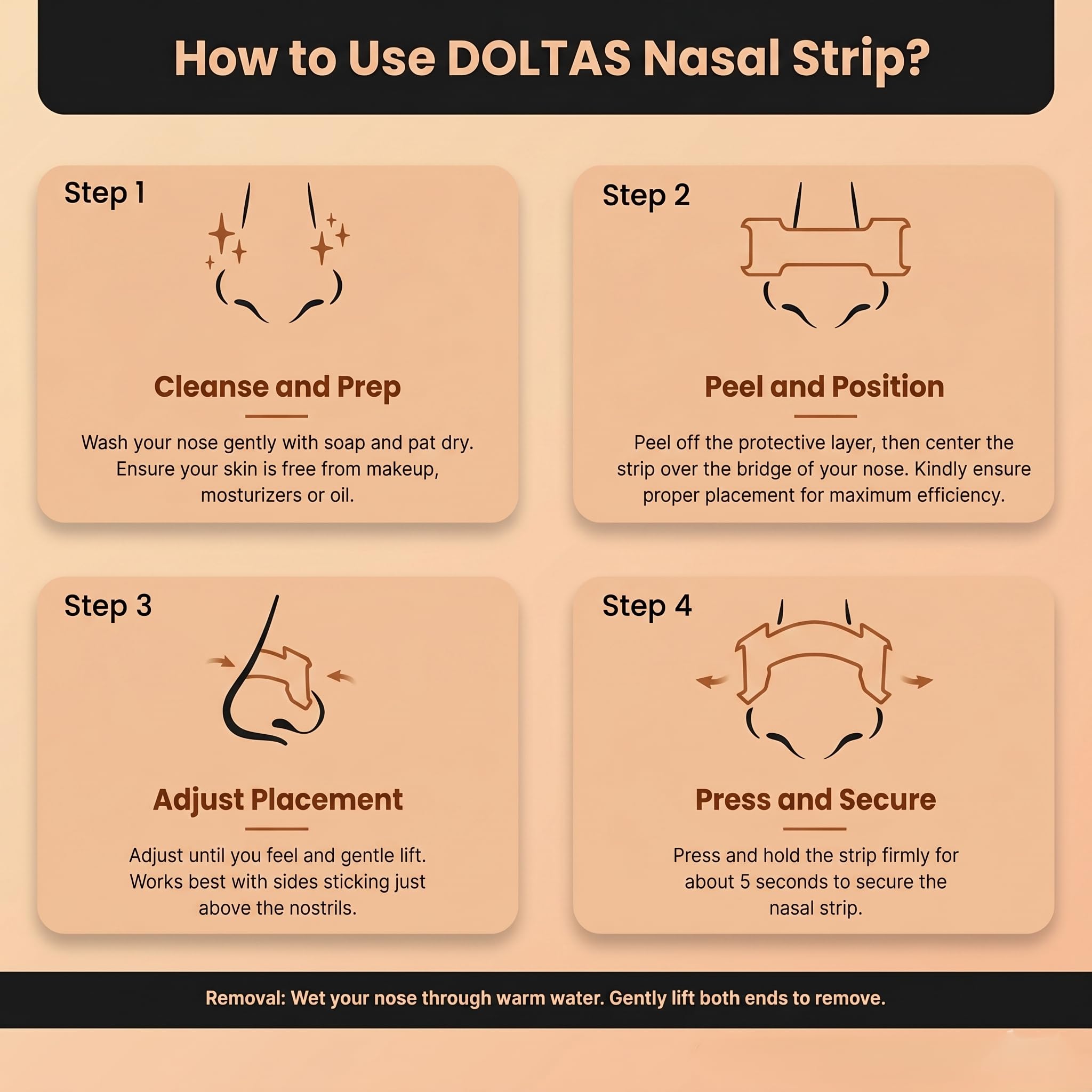 DOLTAS Nasal Strips for Better Breathing & Snoring Relief | Instantly Relieves Nasal Congestion | Improve Oxygen Intake | Strong Hold, Sweat-Resistant & Skin Safe | Enhances Sleep & Athletic Performance | 30 Patches (Beige) — Amazon image 8