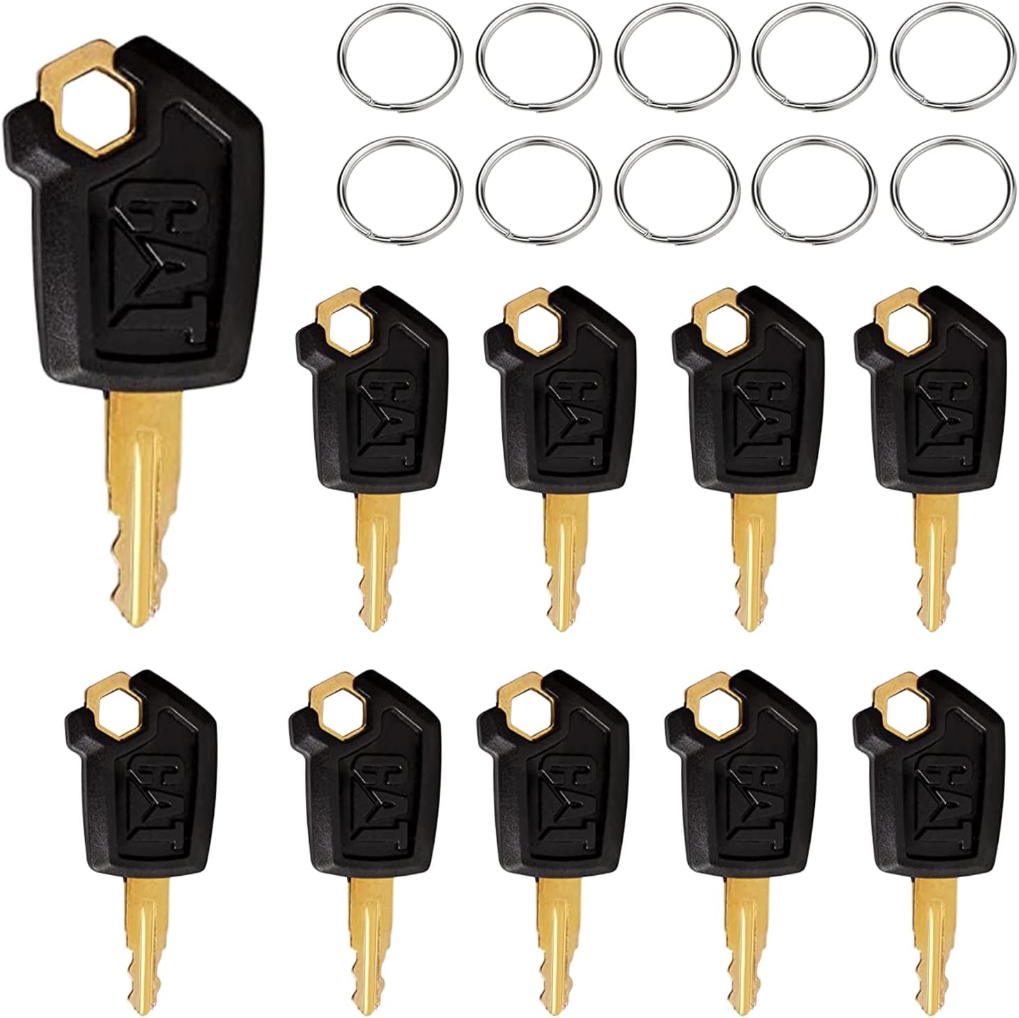 10 PCS CAT Loaders Excavators Keys CAT Heavy Equipment Ignition Key with 10 Key Chains #5P8500