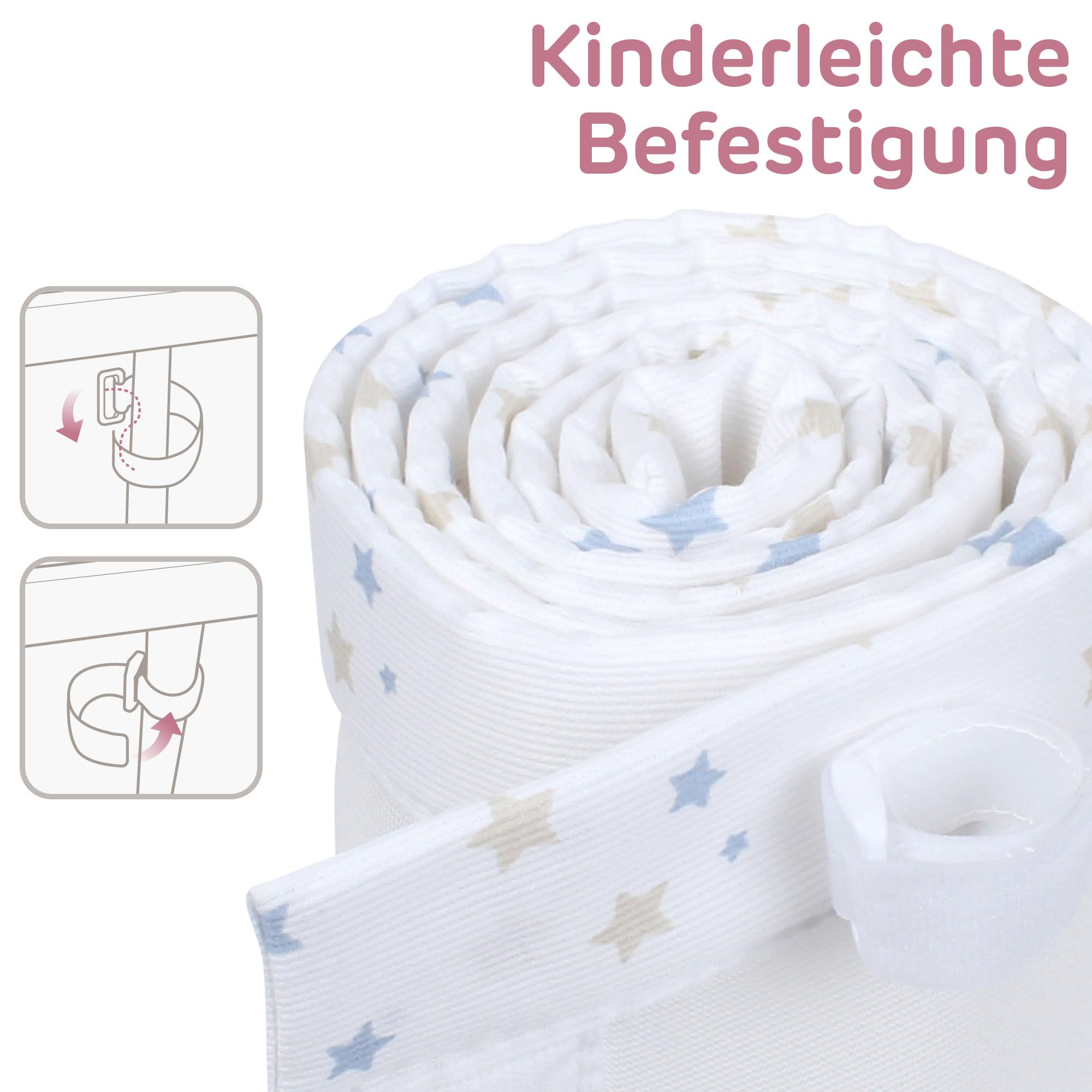 babybay Paracolpi in rete piqué 3D adatto per modello Boxspring XXL, bianco mix stelle sabbia/azzurro