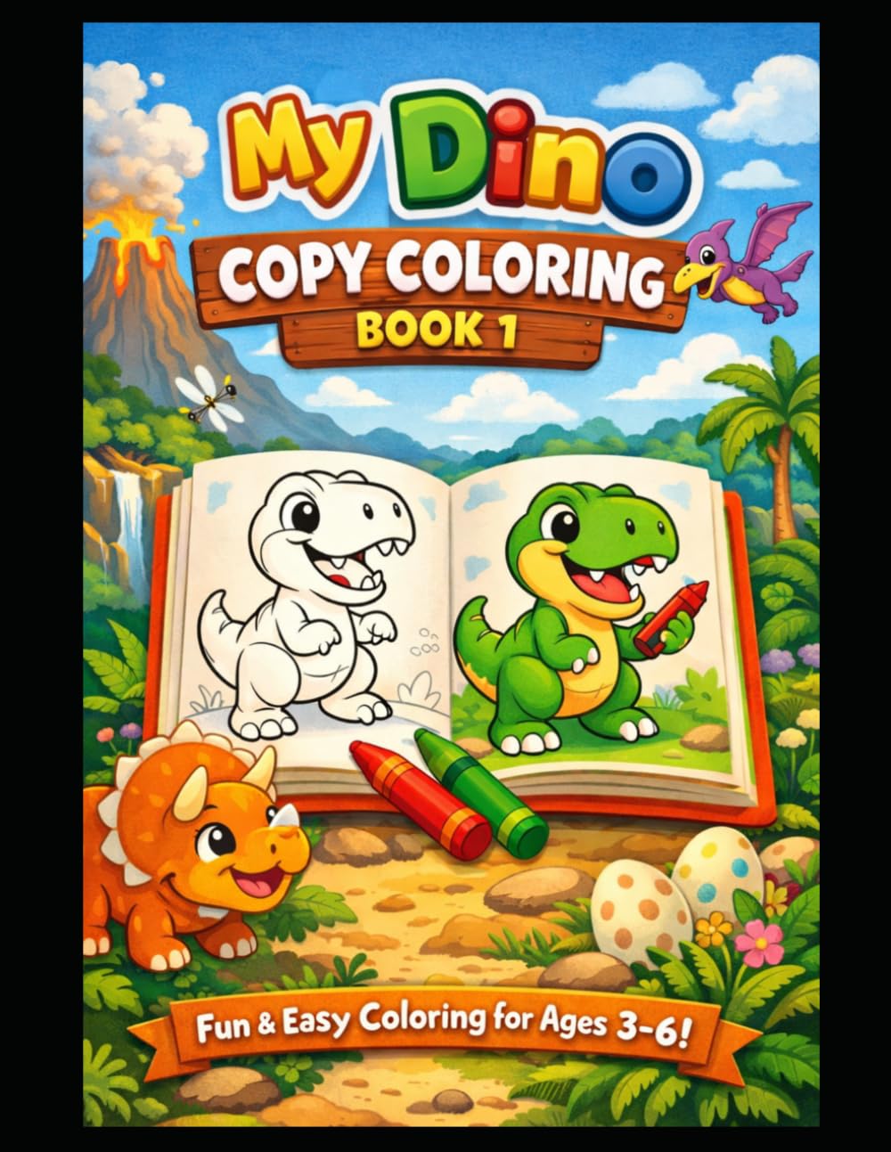 Dinosaur Copy Coloring Book for Kids Ages 3–6