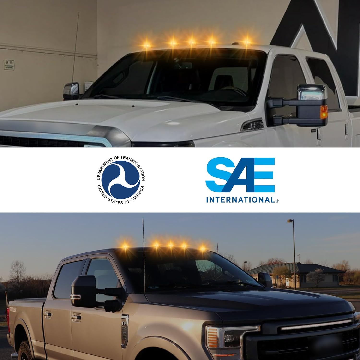 5PCS LED Cab Roof Marker Lights for Ford E-150 E-250 E-350 E-450 F-250 F-350 F-450 F-550 F-650 F-750 Super Duty, Cab Roof Running Marker Lights Housing Amber Lens with 6000K LED Bulbs