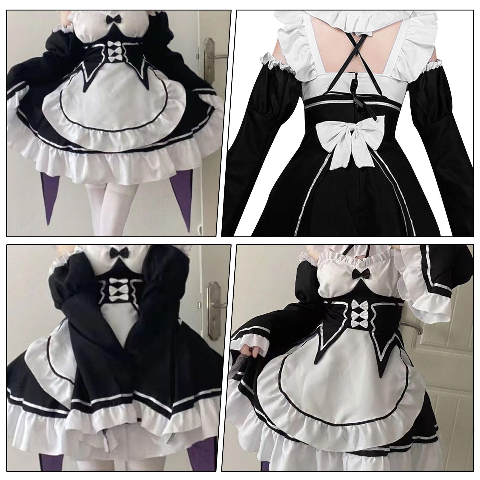 Sukienka pokojowa, czarno-biała, klasyczny kostium anime, kostium pokojówki z niebieską peruką, kostium karnawałowy, na Boże Narodzenie, Halloween, imprezę, karnawał, rozm. M