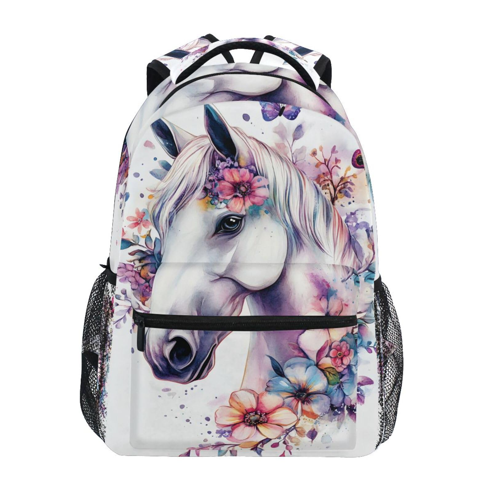 ALAZA Horse Butterfly Flower Kid's Shool Backpack for Girls Boys,Laptop Travel Backpack,16.9" H