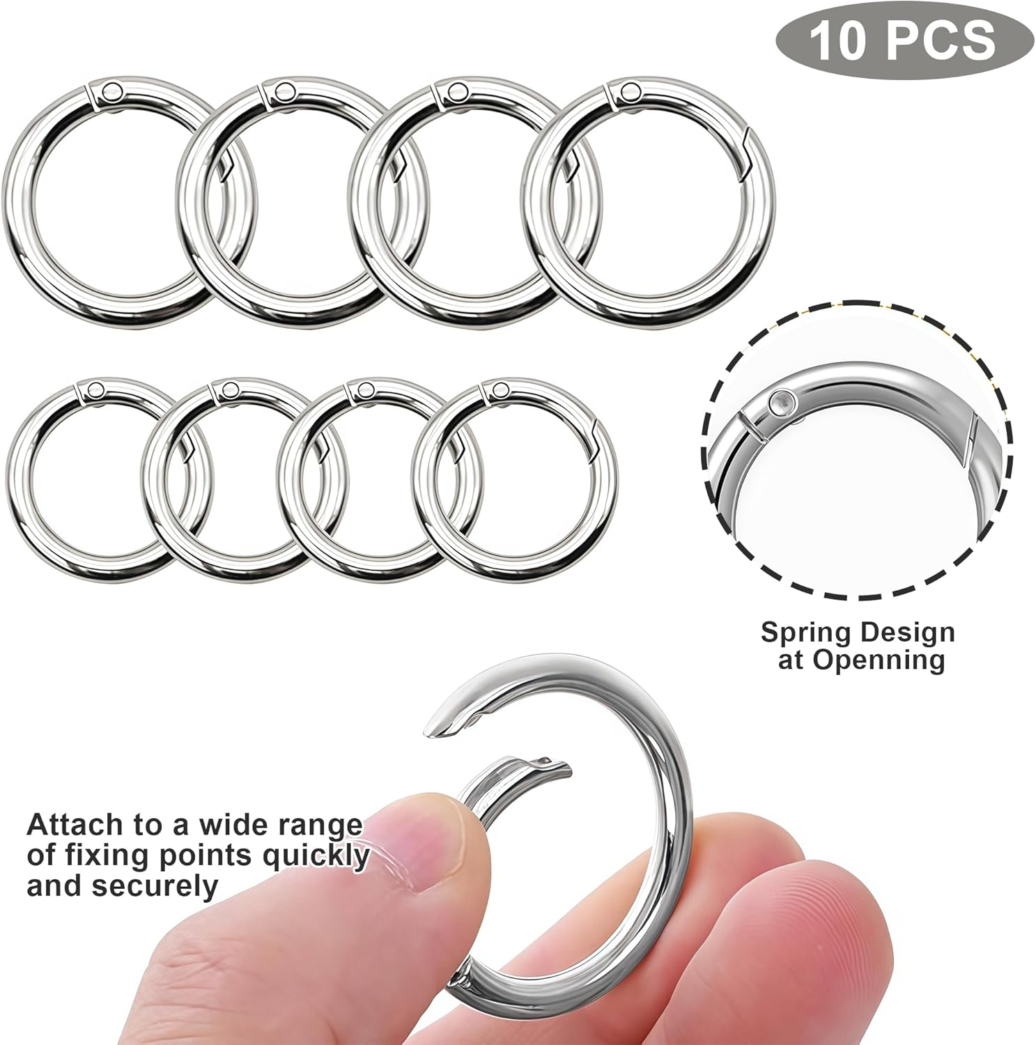 Trigger Spring O Rings Round Carabiner Clip, Large Metal Keychain Clip for Car Keys, Keyrings Buckle, Bags,Purses - Image 3