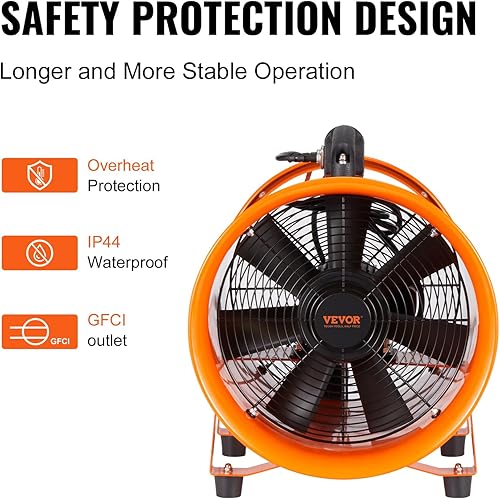 Miniatura 5 de VEVOR Ventilador de ventilador utilitario de 10 pulgadas, ventilador de escape axial de cilindro resistente de 2 velocidades 1948 CFM con manguera