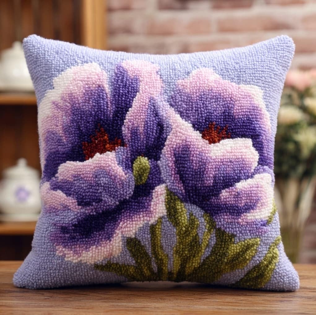 AxiangziK Latch Hook Pillow Cushion Cover Kit,Purple Peony