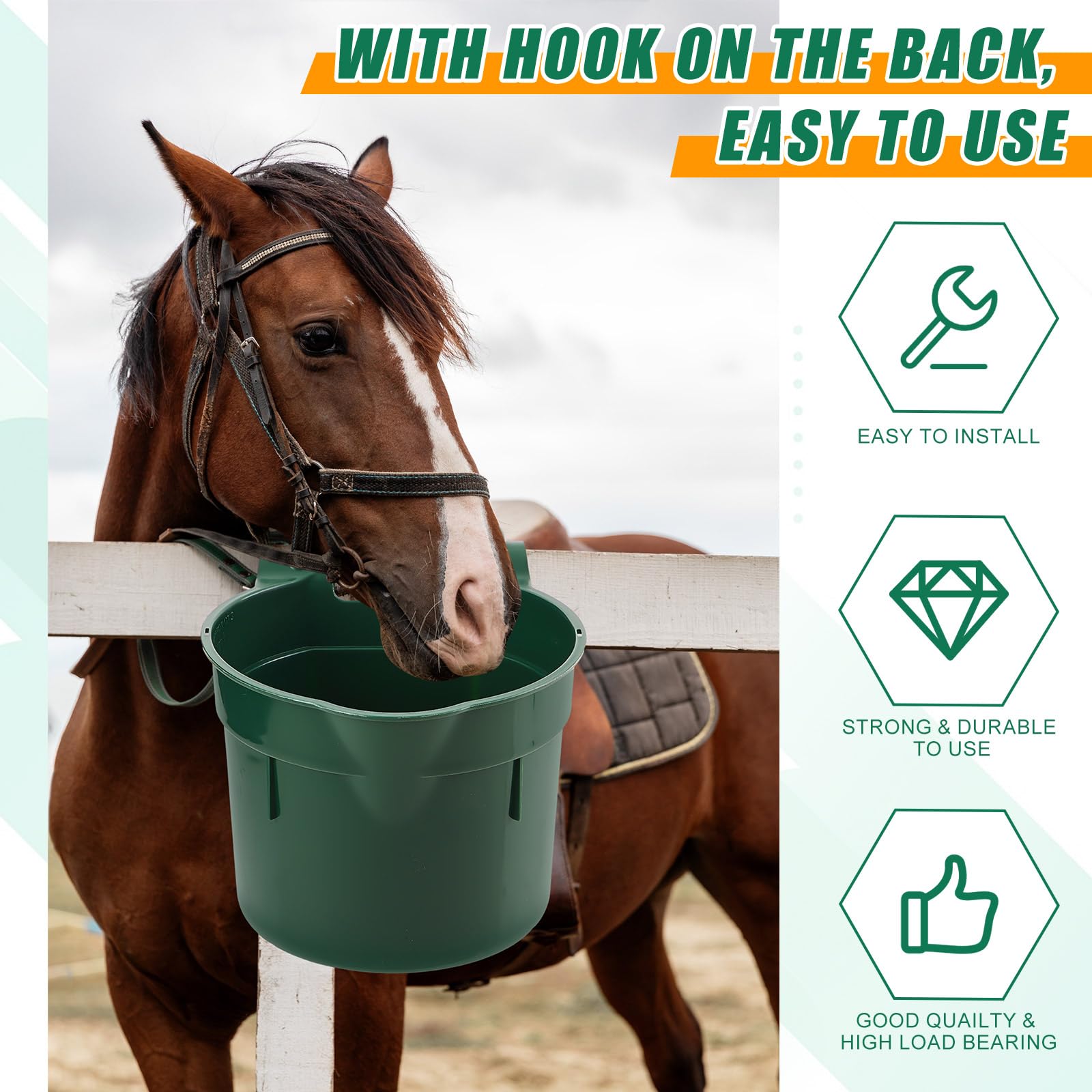 Reallnaive 4 unidades de 8.5 cuartos de galón, comedero de plástico para caballos, cubos de alimentación para caballos, cabras, ganado y animales