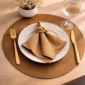Jogo Americano Redondo, 4 Peças, 38cm, Elegante, Souplast para Mesa de Jantar Kit de Jogo Americano 4 Unidades Mesa Posta Cozinha (CAPUCCINO 4UNID)