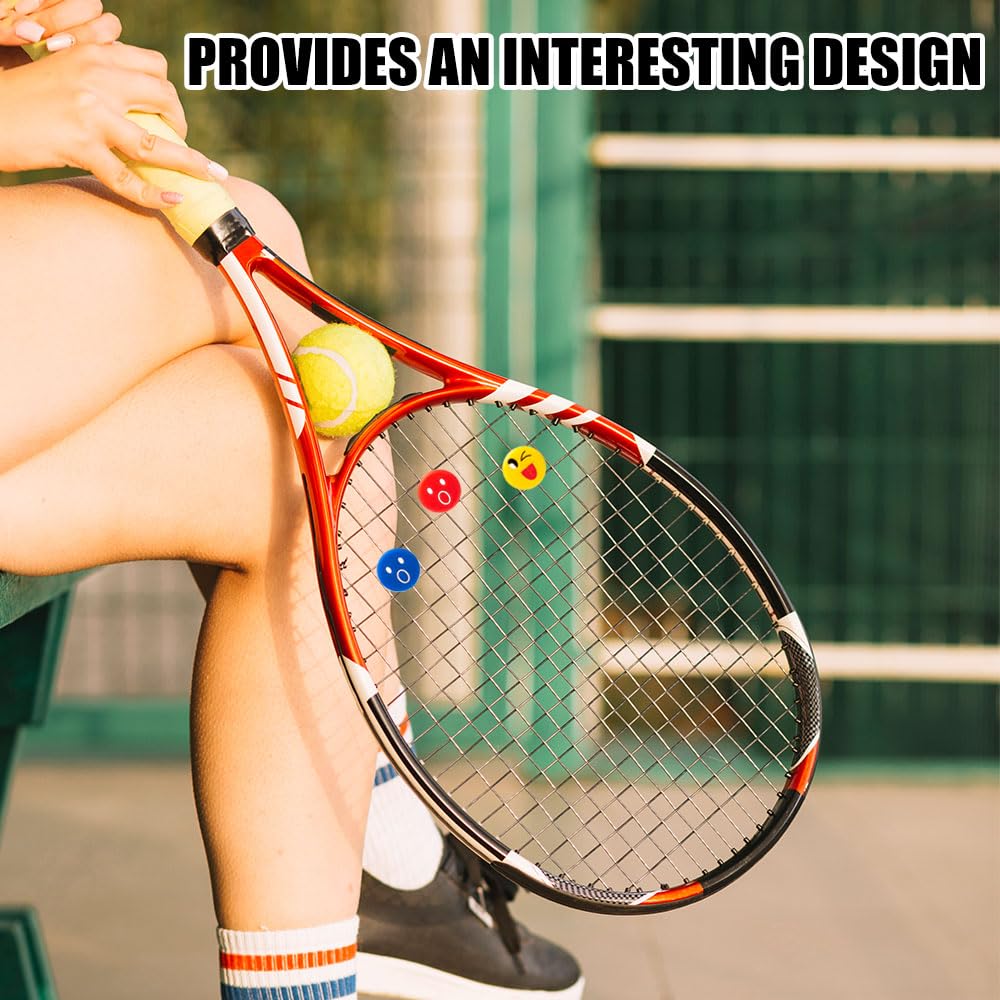 24 Piezas Antivibradores Tenis Silicona Smiley Amortiguador Raqueta Tenis Amortiguador para Raquetas de Squash Amortiguador de Raqueta de Tenis de Happy Face para Jugadores de Tenis