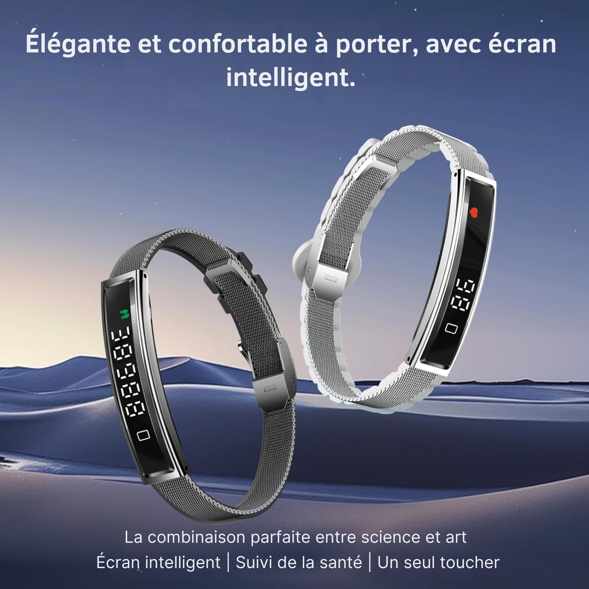 smartia Bracelet intelligent ultra fin avec Bluetooth, modèle 2026, tracker d'activité et de sommeil, suivi intégral de votre santé, bracelet avec écran tactile