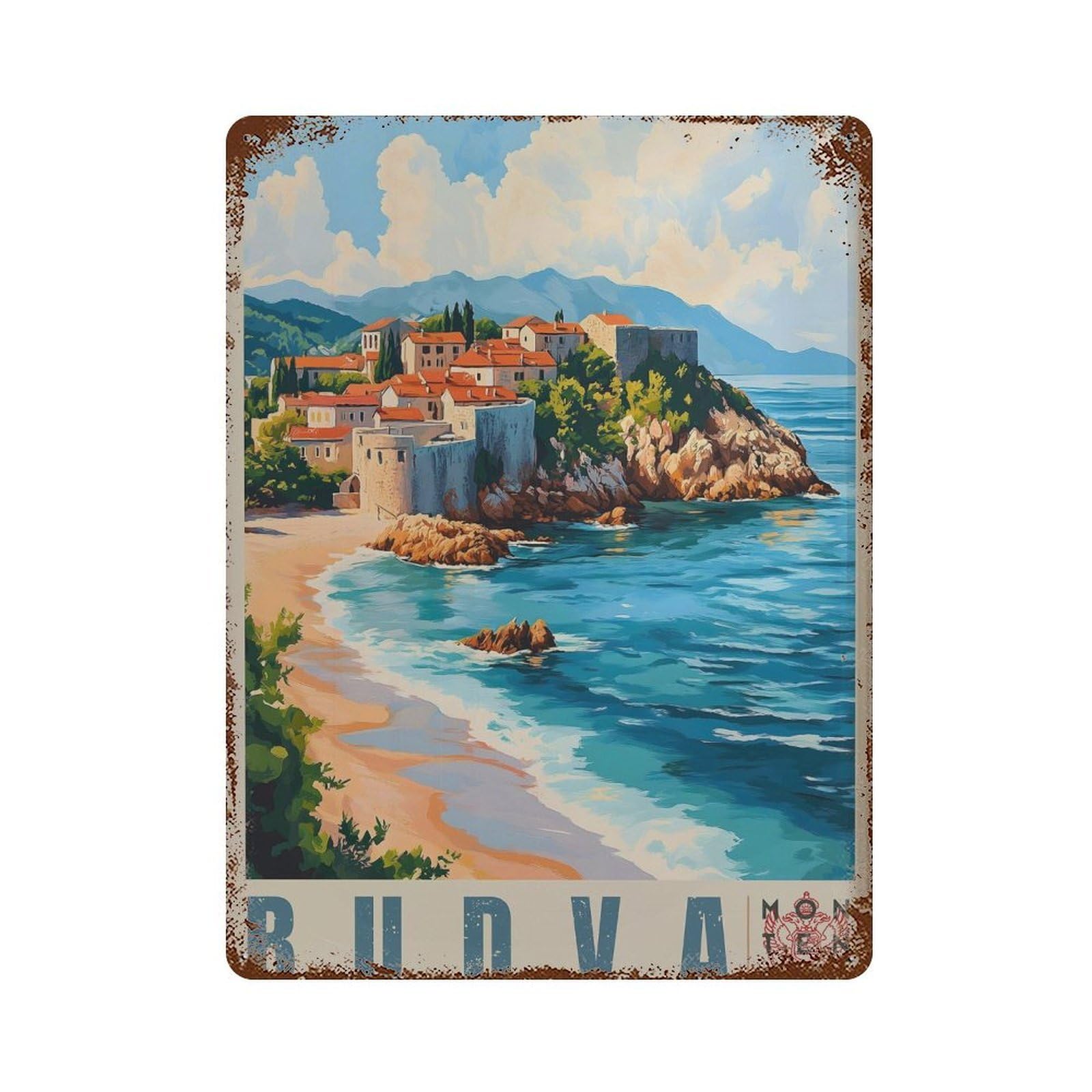 xiaoxiaoshen Budva Montenegro Travel Vibrant Coastal Modern Wall Decor Art Metal Tin Poster Modern Home Decor Art Home Bar Shop Decorations Vintage Sign 40x30cm