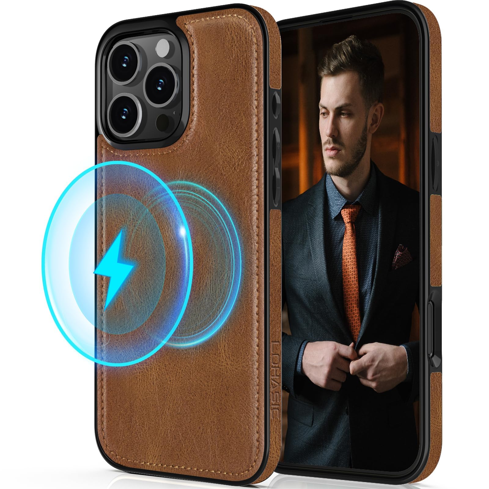 LOHASIC for iPhone 16 Pro Max Case, Compatible with MagSafe Premium Leather Strong Magnetic Classic Soft Back Protective Cases for iPhone 16 Pro Max