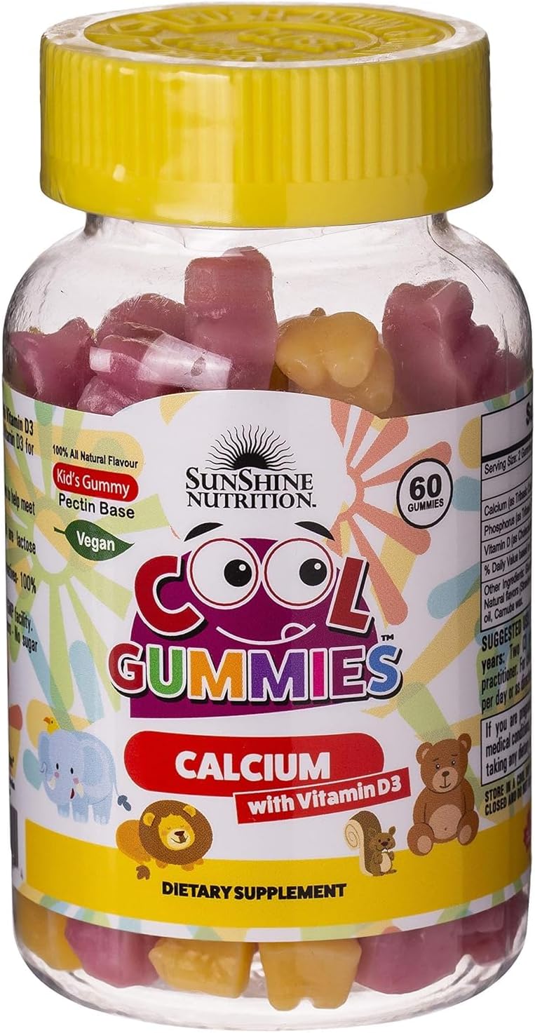 Cool Gummies Calcium With D3 For Kids, 60 Gummies | No Sugar Coating | Vegan | All Natural Flavor