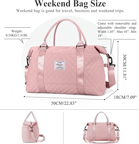 Miniatura 3 de Bolsas de lona de viaje para mujer, bolsa de fin de semana con bolsillo para artículos personales y bolsa de aseo personal, grande, Cuadrícula-Rosa,