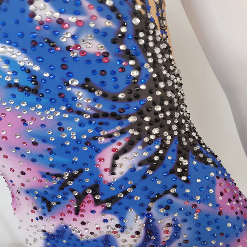 LIUHUO Justaucorps de gymnastique rythmique sans manches pour fille Bleu/rose