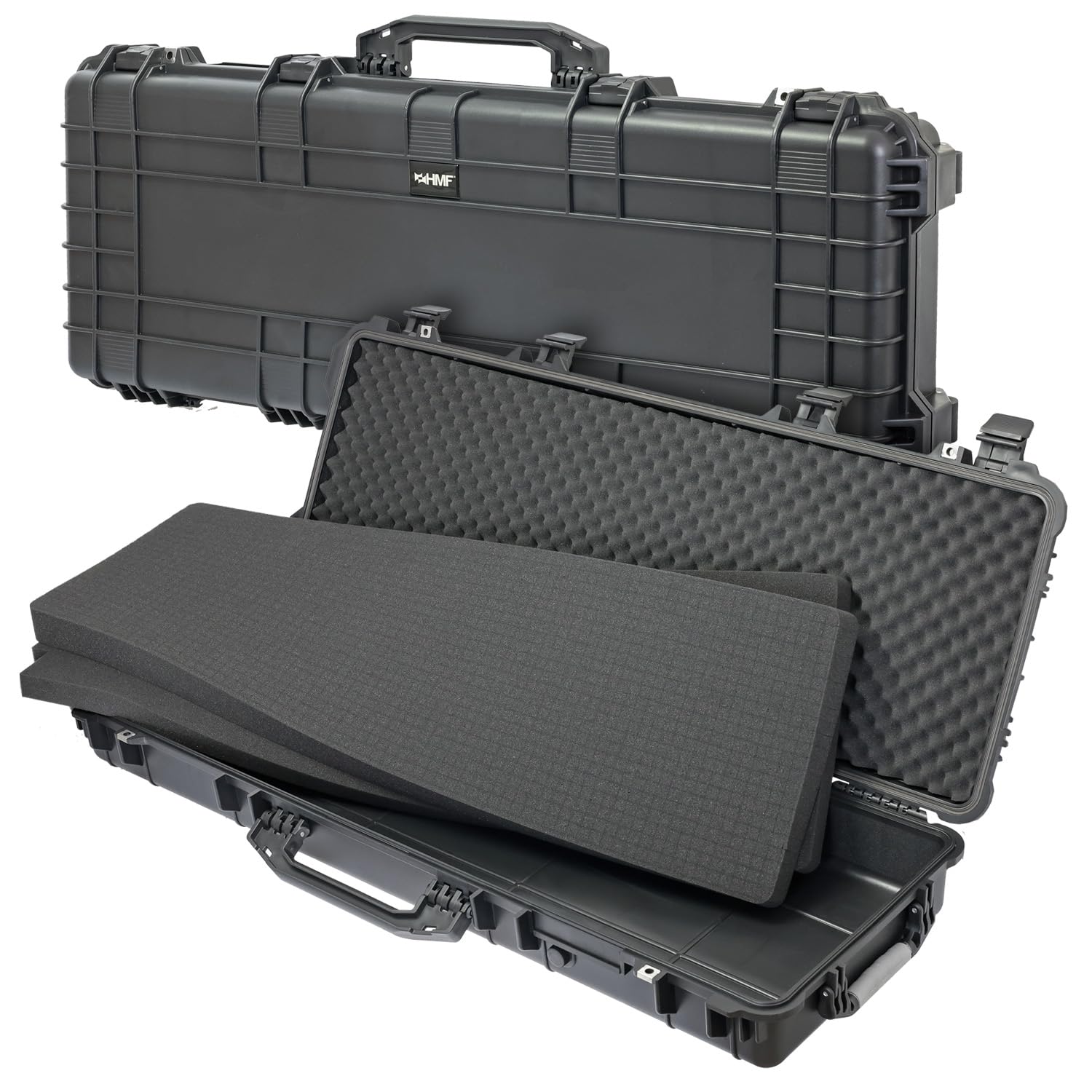 HMF Outdoor Valigetta per armi lunghe ODK200, Valigetta per fucile impermeabile IP67 con schiuma pretagliata a cubetti | 113 x 41 x 15,5 cm | Nero