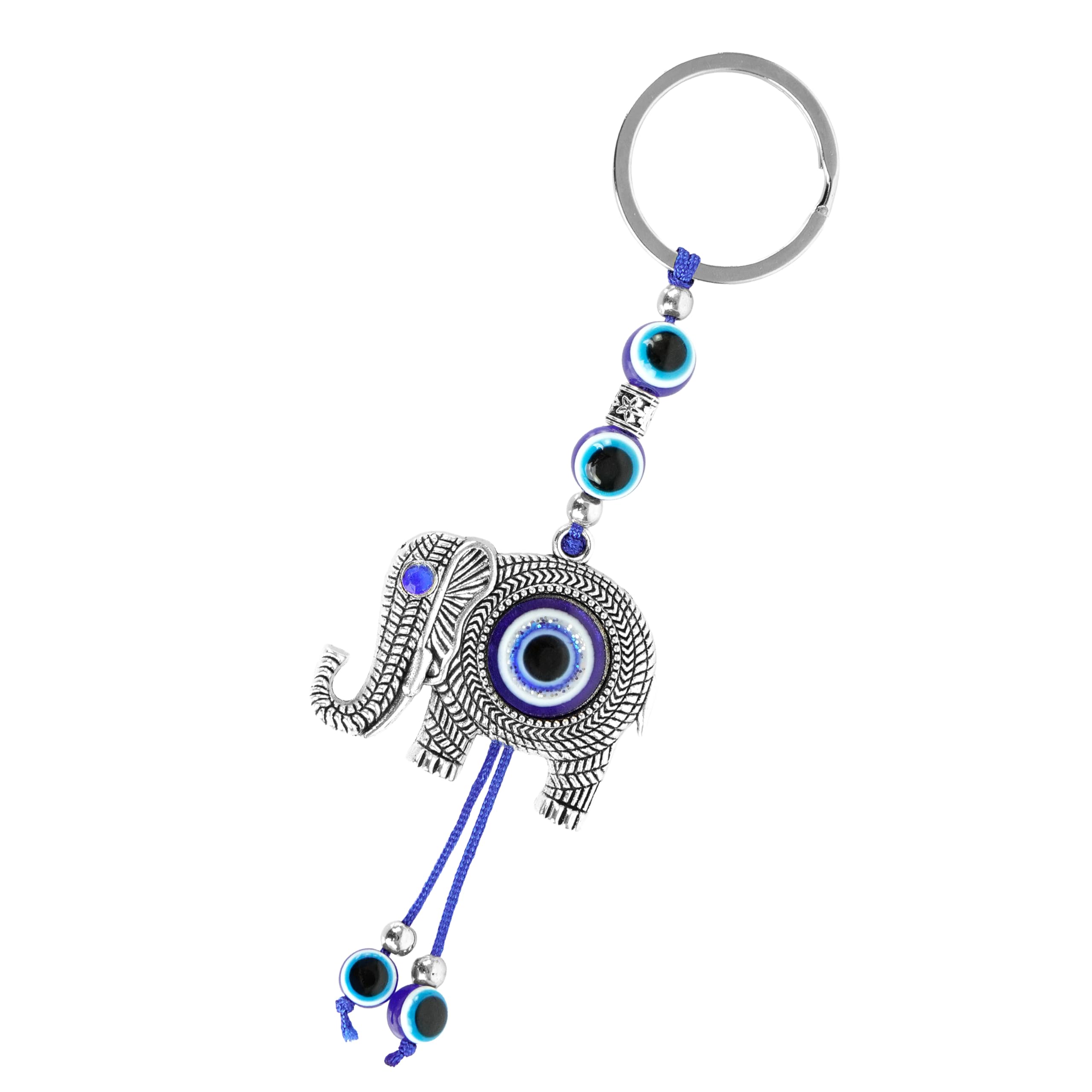 Storite Blue and Silver Evil Eye with Feather Design Keychain for Bike/Car Gifting with Key Ring Anti-Rust (Elephant)