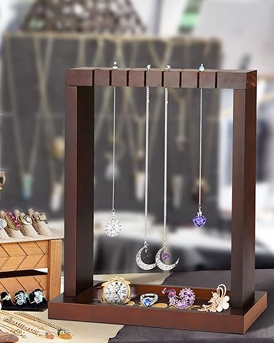 Miniatura 8 de Soporte de exhibición de péndulo de fase lunar con bandeja, soporte de cristal Wiccan de madera para hasta 15 péndulos, suministros de brujería,