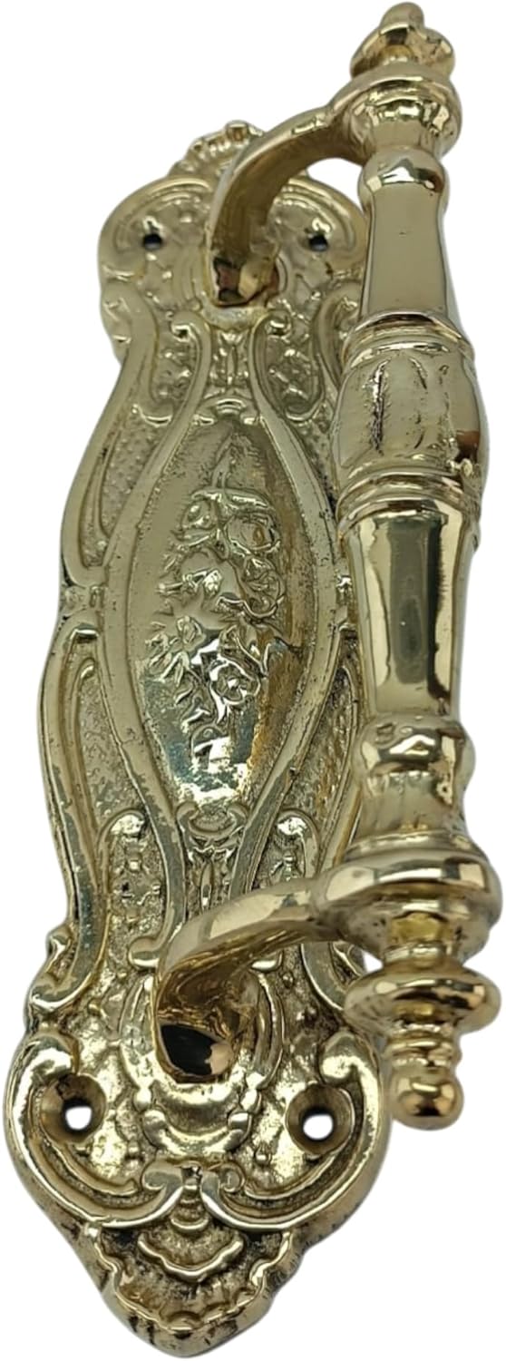 Brass French Rococo Door Pull Handle – Solid Brass Cranked Backplate Handle – Ornate Floral Baroque Design – Vintage Style Front or Interior Door Hardware