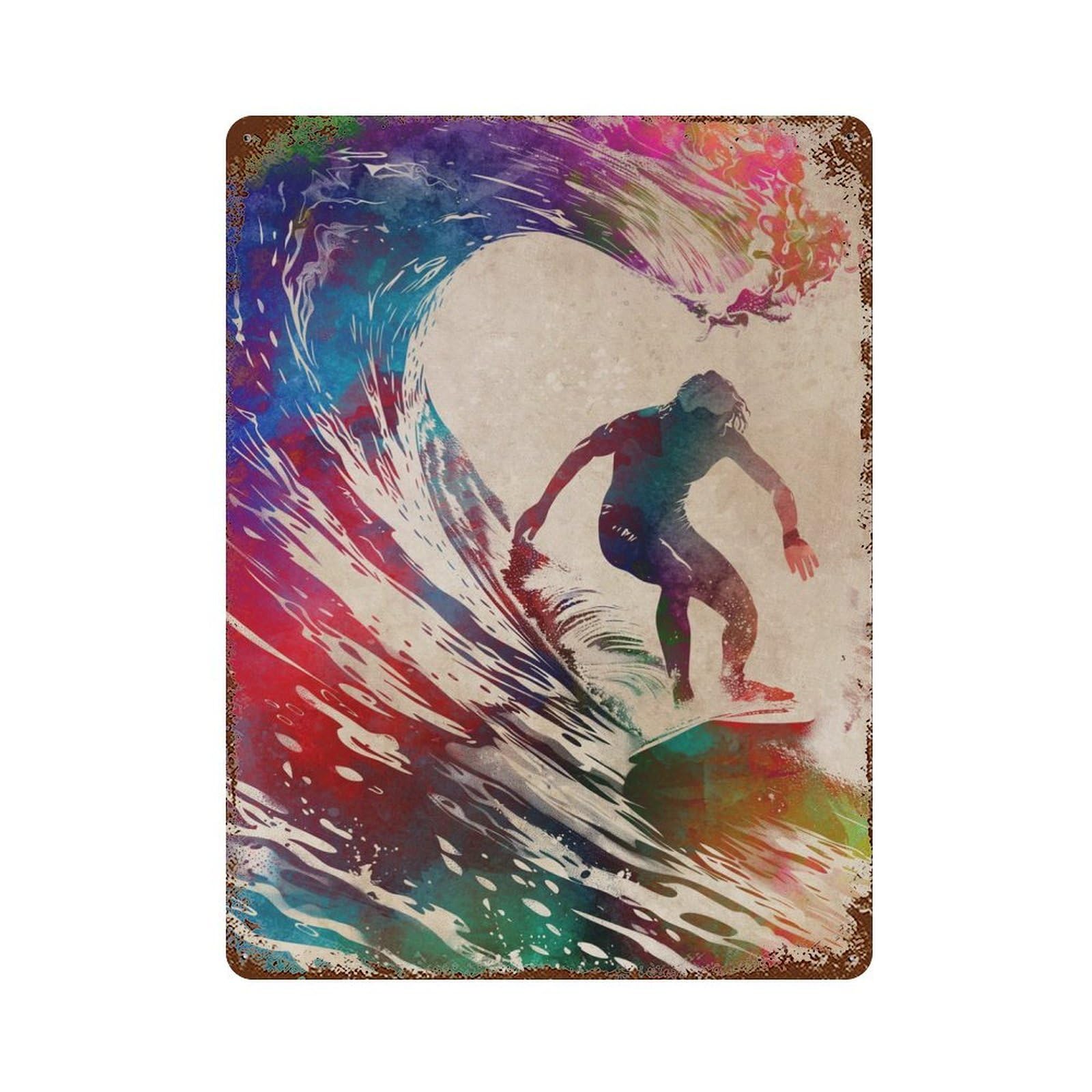 Surfer Watercolor Art Distressed Metal Wall Sign 15.7"x11.8", for Garage, Bar And Workshop Decor, Decorative Metal Wall Art