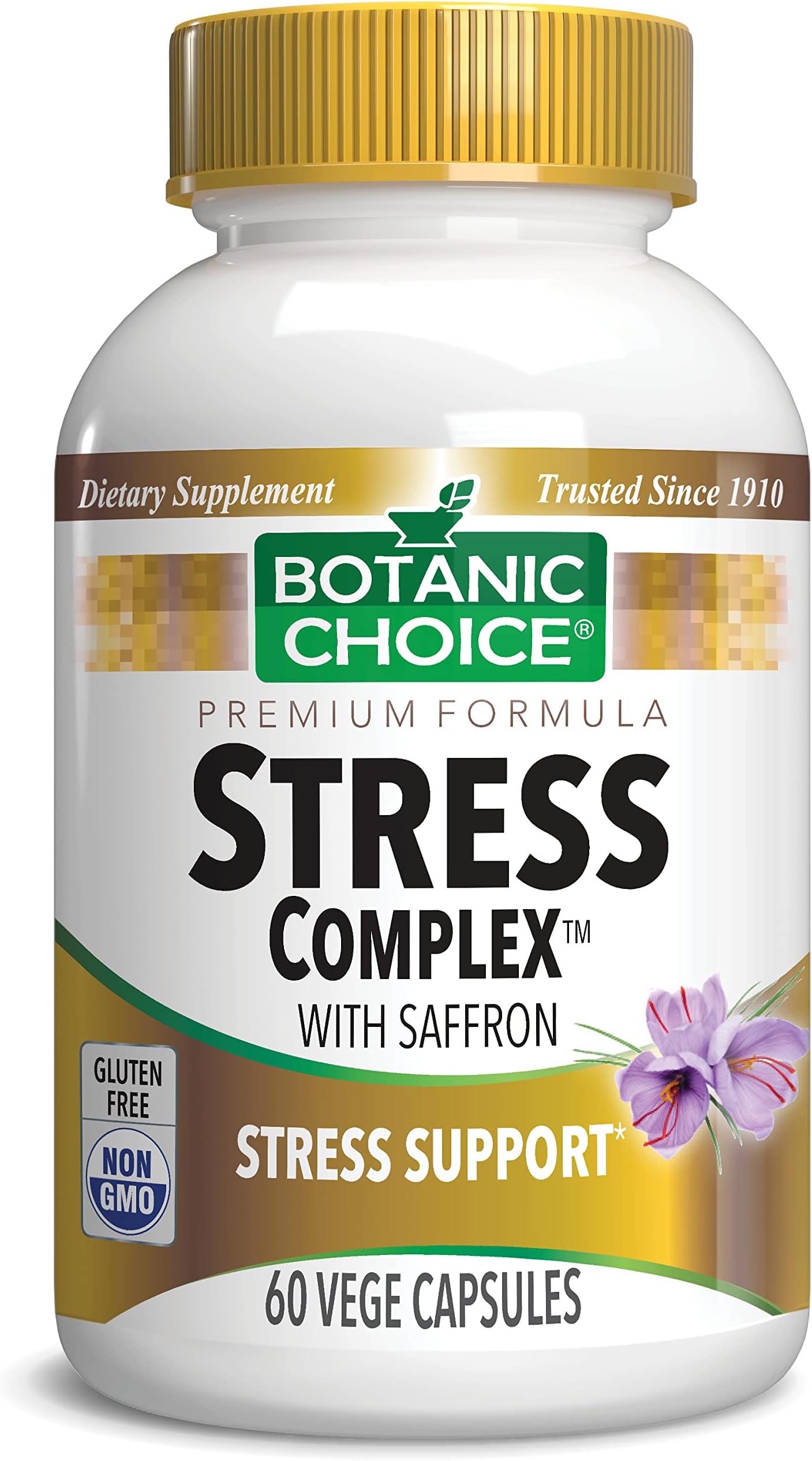 Botanic Choice Stress Complex Capsules - Mood & Memory Support with Saffron, Ashwagandha, Rhodiola - Gluten-Free, 60 Capsules