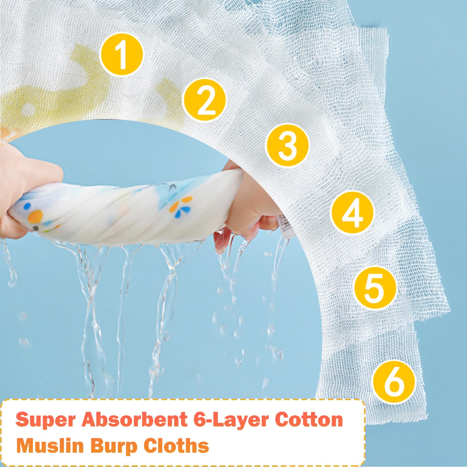 DKDDSSS 6 Pcs Muslin Squares, Muslin Cloths for Baby 6 Layers Burp Cloths for Baby Burp Cloths for Newborn Baby Muslins Pack - Image 3