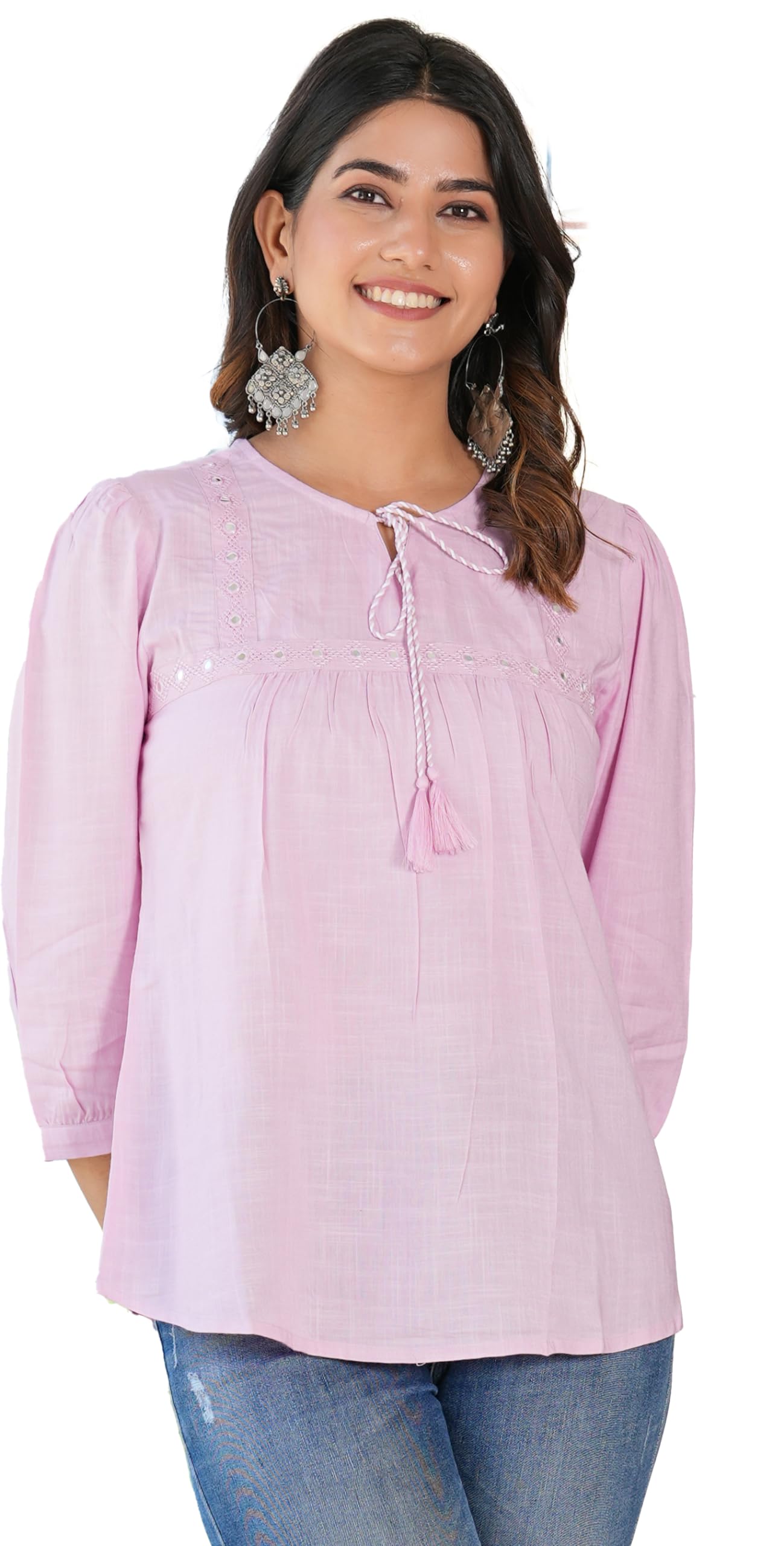 Yash Gallery Women's Cotton Regular Fit Embroidered Summer Tops