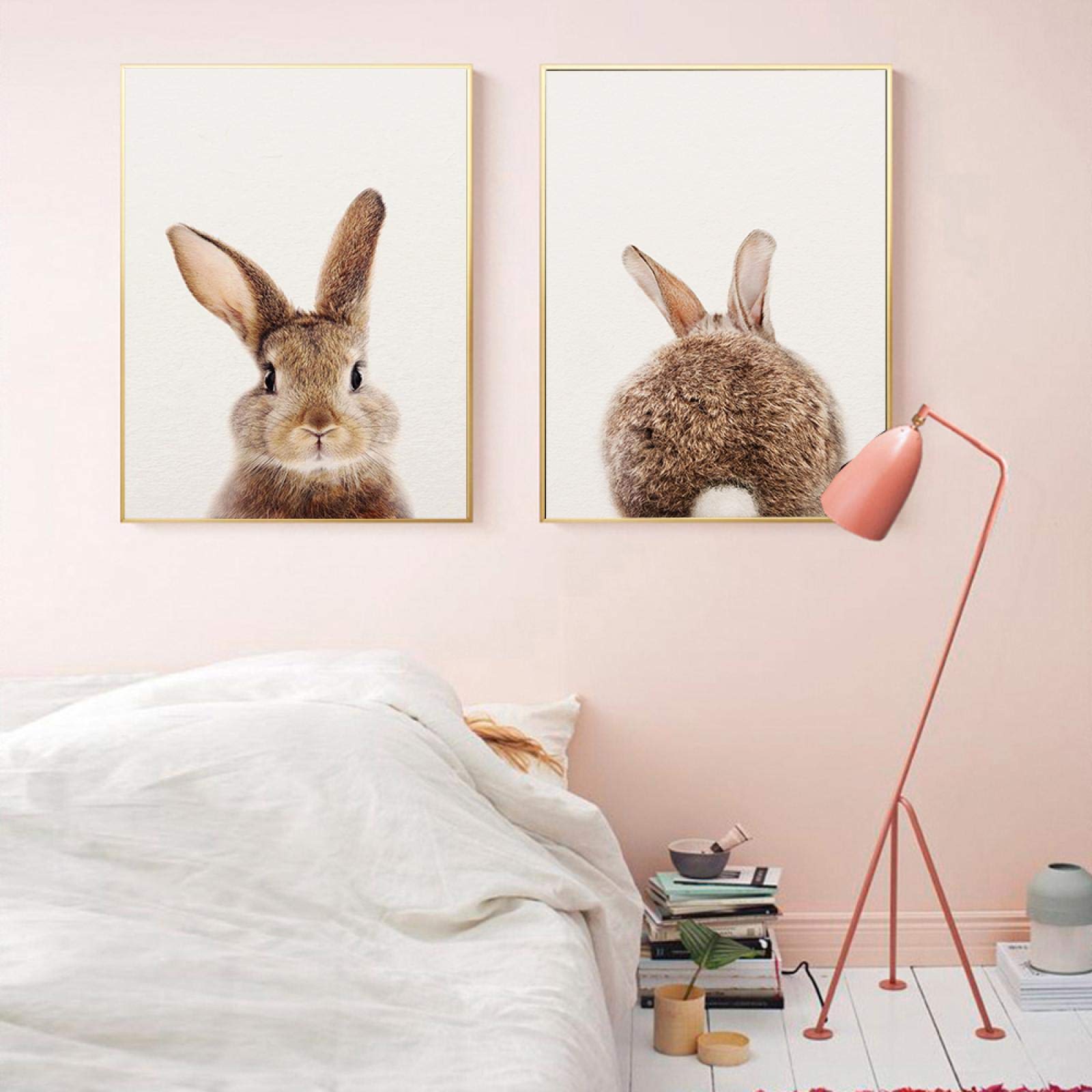Yayun Art Nursery Wall Art Bunny Rabbit Tail Canvas Painting Animal Poster and Print Nordic Woodland Picture Baby Kids Room Home Decor 50x70cm(20x28in)x2Pcs Unframed