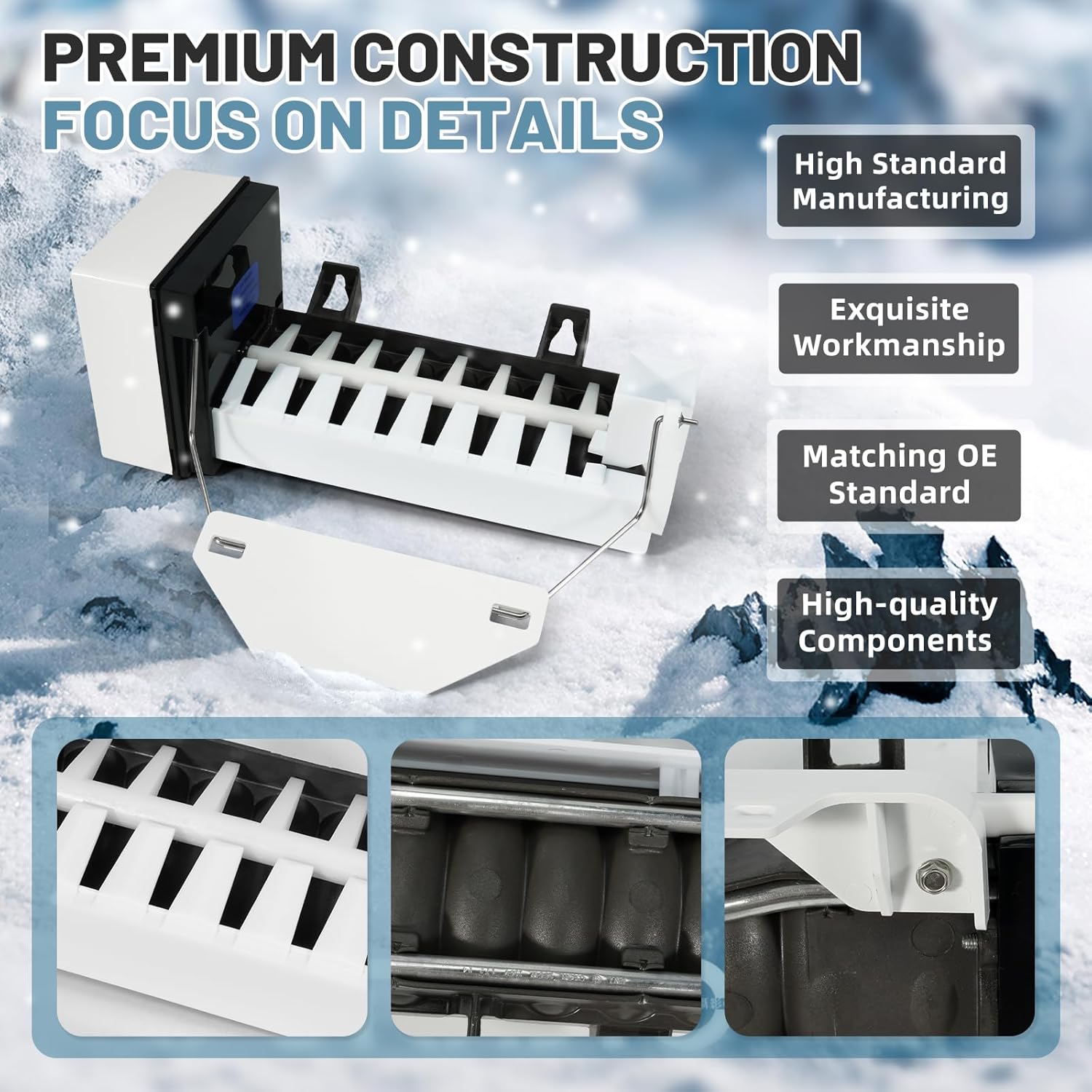 WPW10300022 Ice Maker Assembly Compatible with Whirlpool Maytag Kenmore Amana IKEA Refrigerator - Replace W10300022 W10122556 W10377190 AP6019085 Ice Maker Replacement Fridge Parts