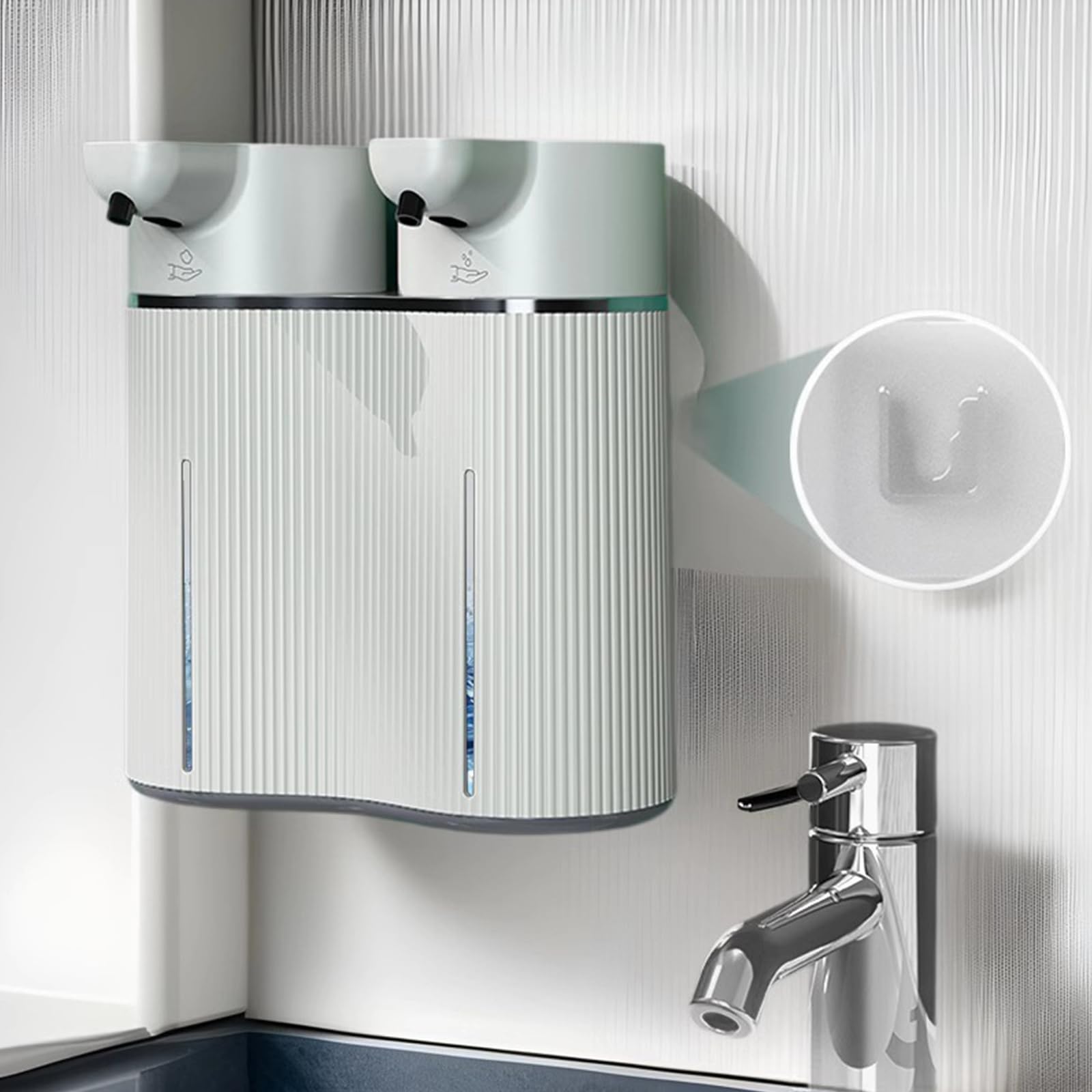 Dispensador de jabón operado por transductor Dispensador de jabón líquido y Espuma 2 en 1 27 oz con batería para encimera de Lavabo de baño Compartimento Doble