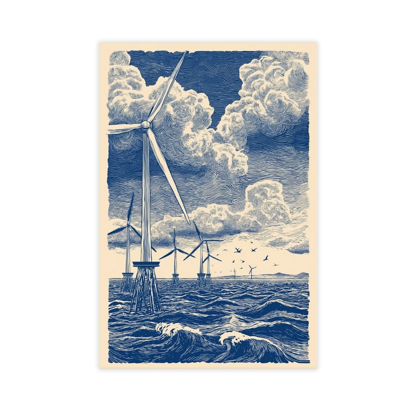 YWTJAX Wind Turbine Ocean Poster Canvas Poster for Dorm Room Decor Gift
