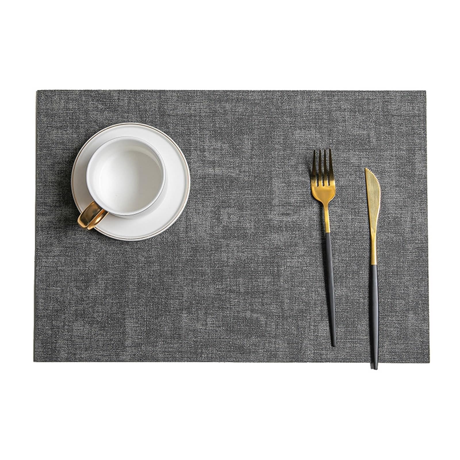 Juego de 6 salvamanteles, manteles individuales de mesa de piel moderna, 30 x 43 cm, diseño trenzado, gris y negro
