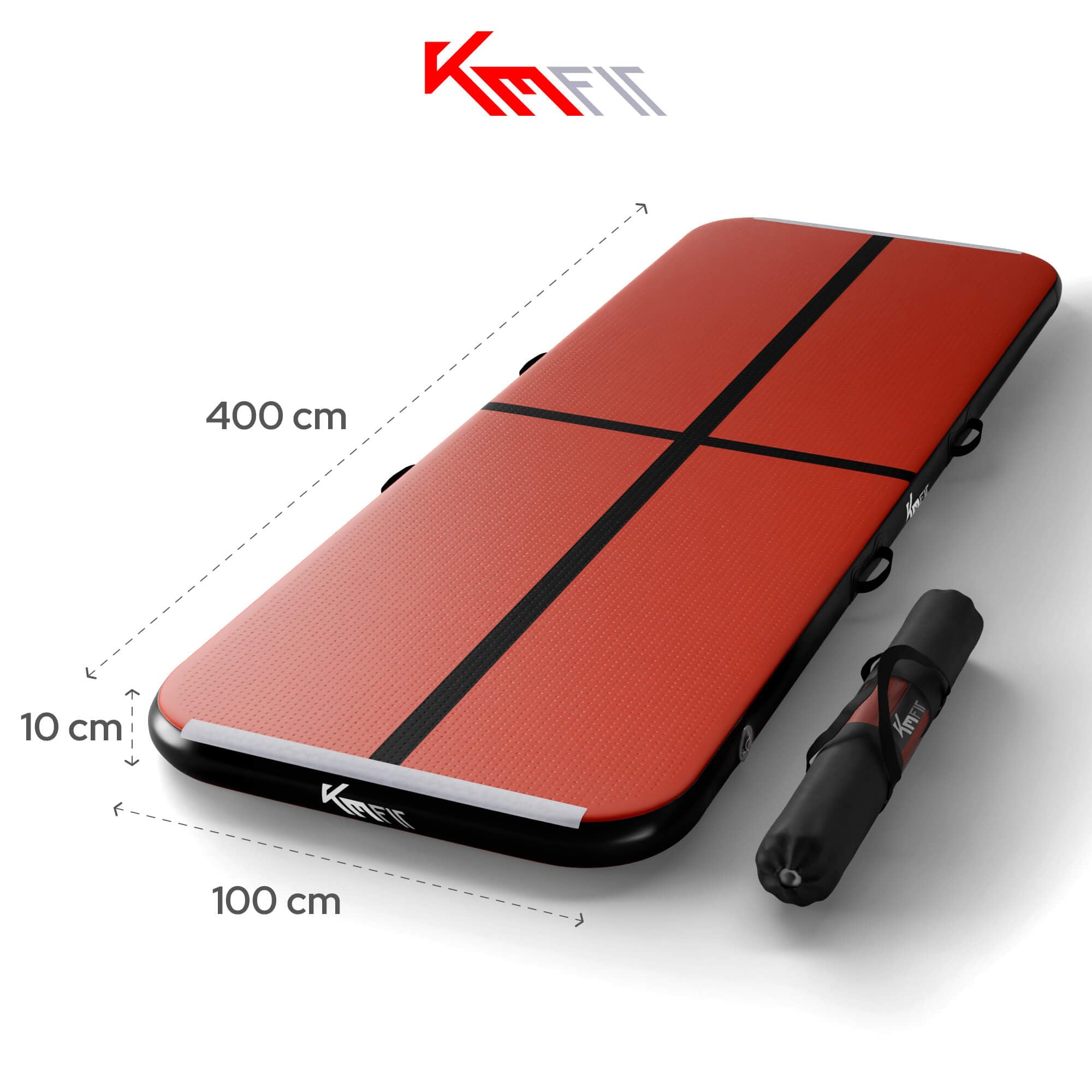 KM KM Fit Turnmatte Aufblasbar Airtrack Gymnastikmatte 4M Tumbling Matte Fitness-Matte inkl.Tragetasche, elektr.Luftpumpe&Flick-Set Yogamatte, Trainingsmatte UV-Beständig Turn- & Fitness