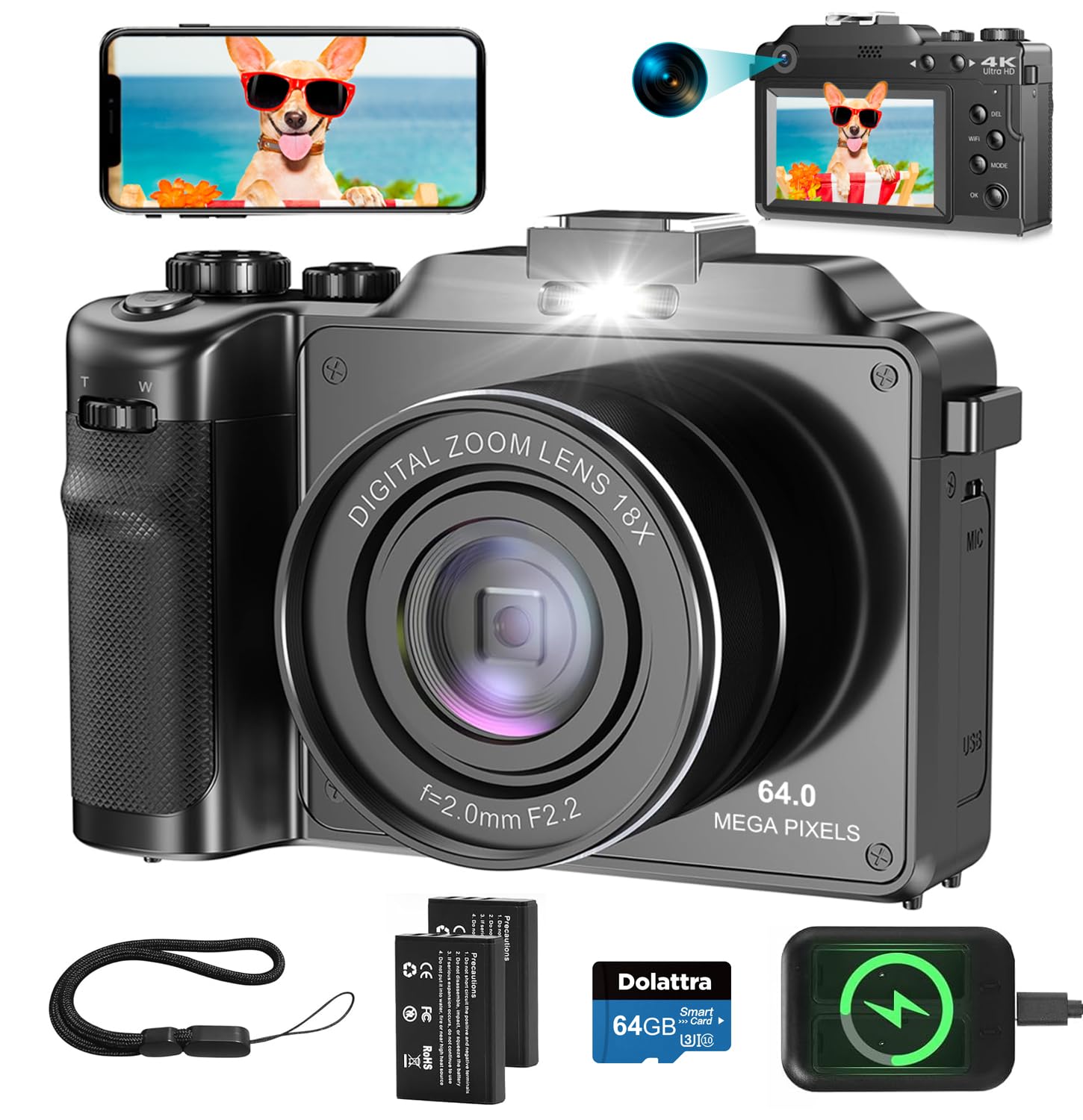 Amazon Canada: 4K Digital Camera, 64MP Autofocus Wi-Fi Vlogging