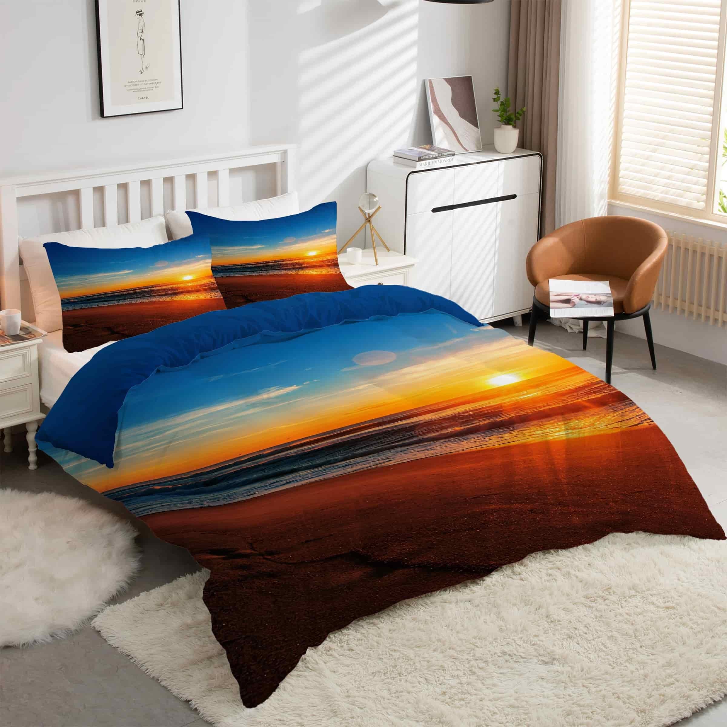 Parure de lit 90x190 coucher de soleil pour une ambiance marine dans la chambre