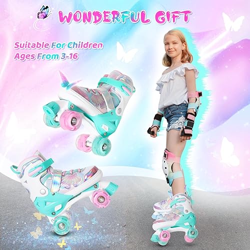 Miniatura 11 de MammyGol Patines de ruedas para niños y niñas, patines ajustables para niños con hermosas mariposas, principiantes de 3 a 16 años de edad, patines