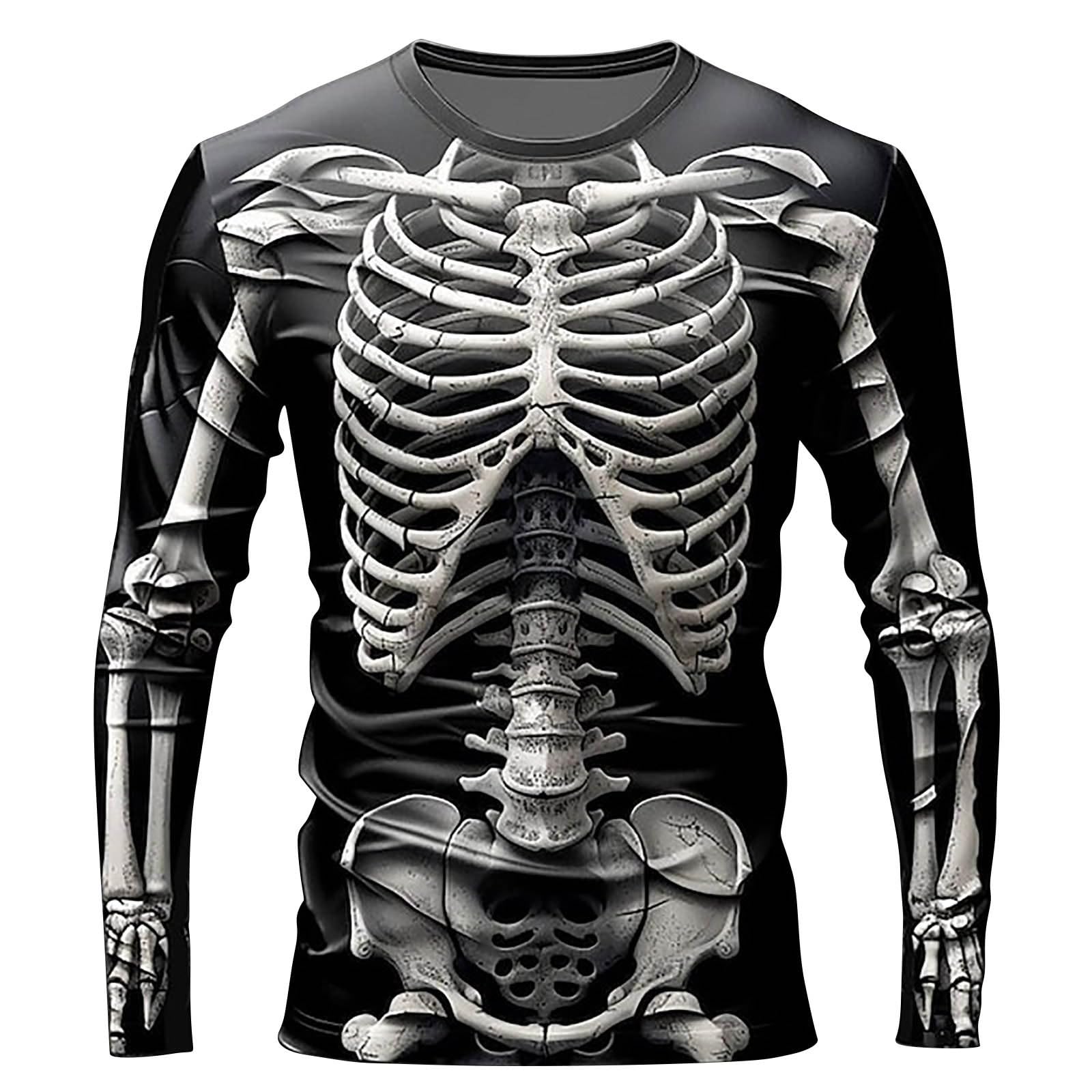 Mens Halloween Skeleton Shirts Crew Neck Long Sleeve 3D Print Graphic T Shirt Novelty Holiday Party Costumes Funny Pullover, Z01-Black, XXL โ image 1