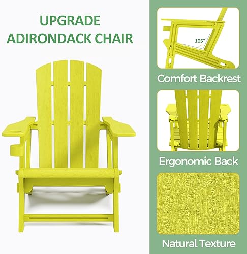 Miniatura 5 de FONTOI Silla Adirondack, sillas de plástico para exteriores sin tornillos, Adirondack para patio con soporte para tazas, silla reclinable de