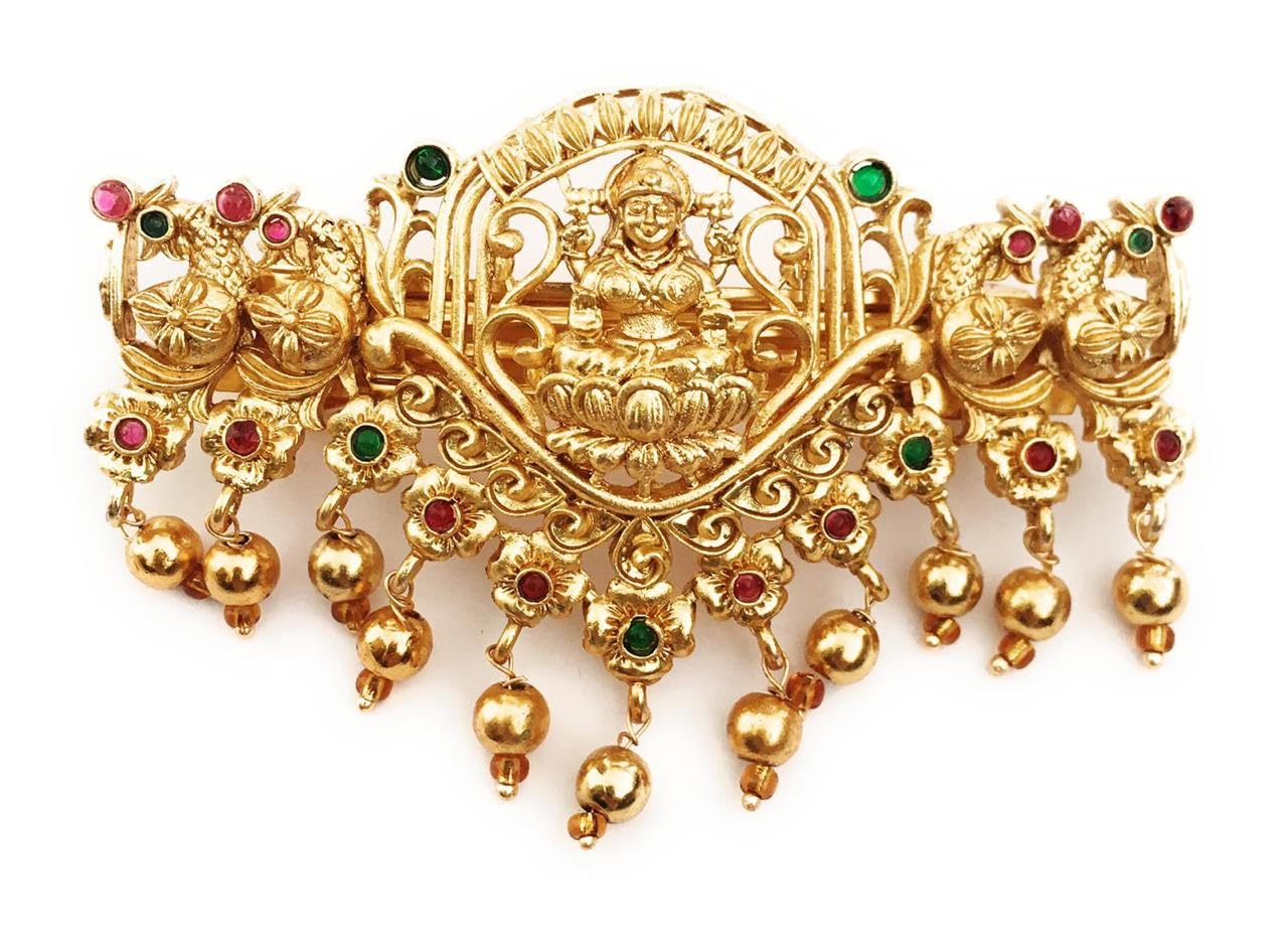 hair clips for women and girls traditional antique gold color finish center clips (pack of 1) with colorful stones fancy back clips hair pins (B0D8Y1ZNVC) Amazon Price History, Amazon Price Tracker