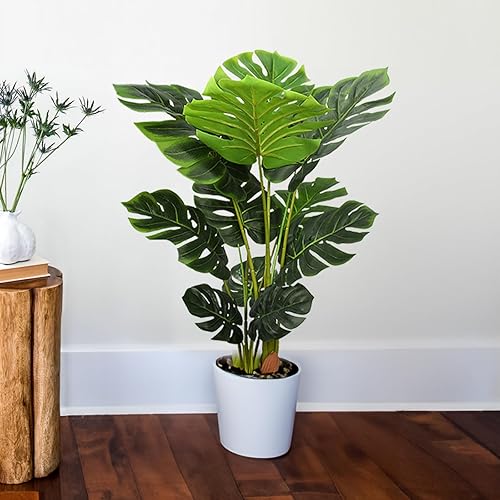 Miniatura 5 de Yepdin Monstera artificial de 43 pulgadas con maceta de plástico para decoración de oficina y hogar planta sintética alta para interiores y