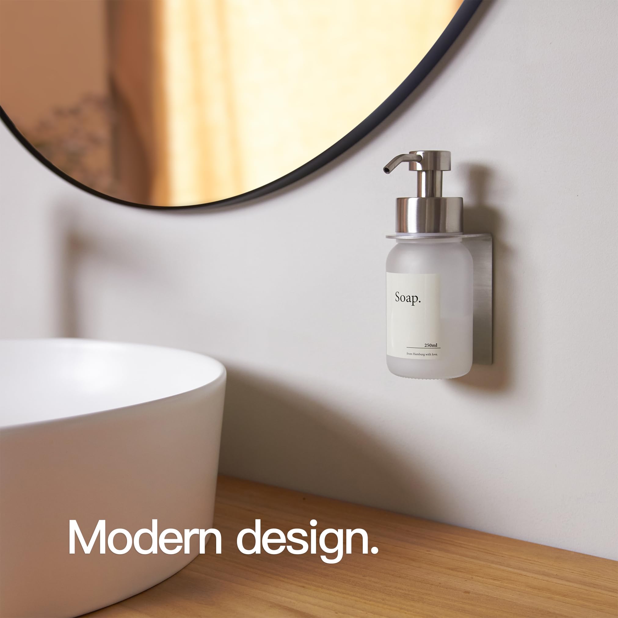 Designfactory Hamburg Glass Soap Dispenser, Silver / Frost, with wall mount - Image 2