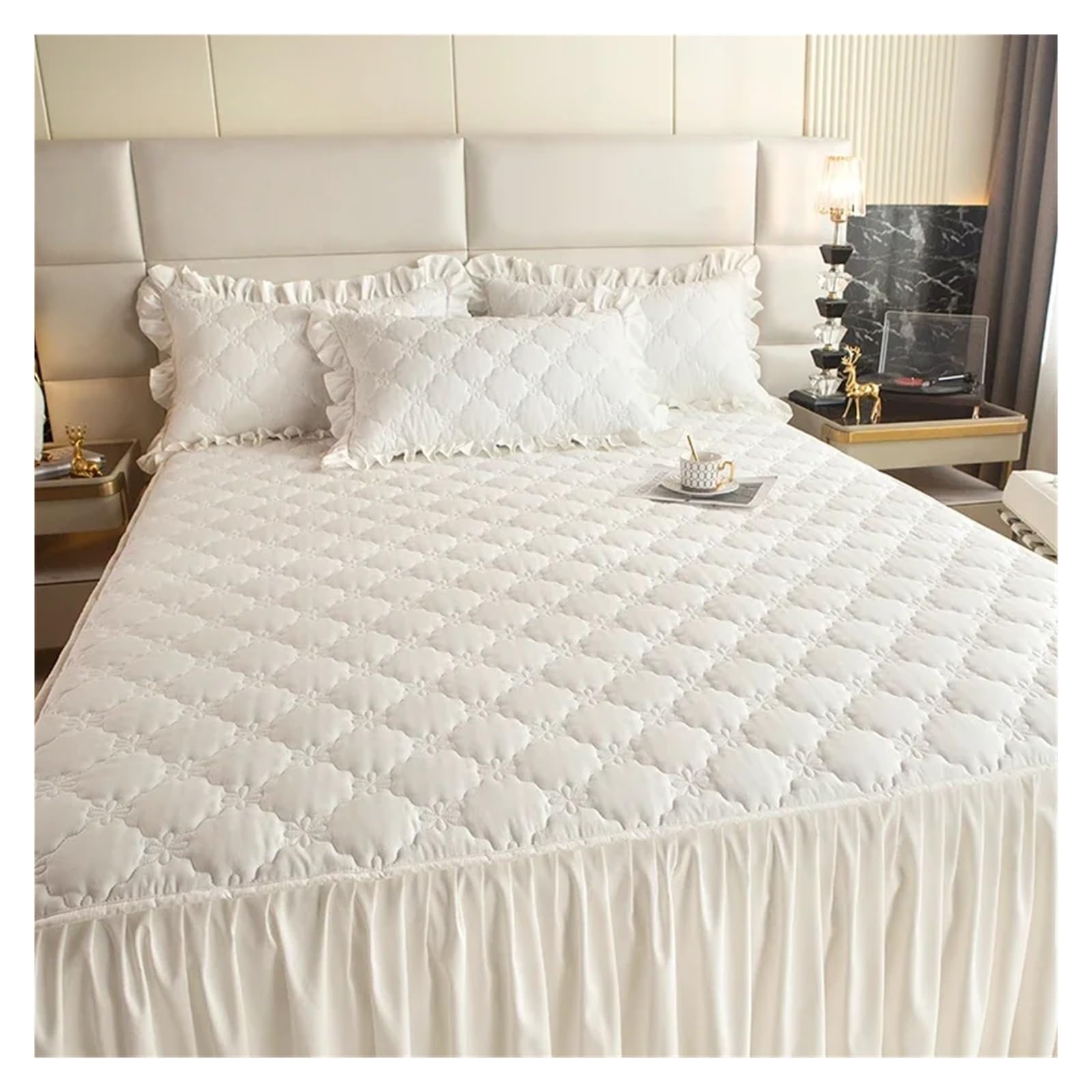 Faldones De Cama Falda de Cama Gruesa, Funda Color sólido, Protector colchón Acolchado, Colcha Dormitorio(2,King 180x200cm 1pc)