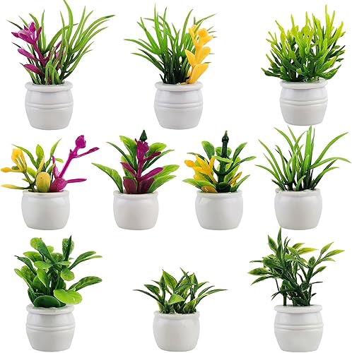 MEMOVAN 10 piezas de plantas de casa de muñecas en miniatura, planta bonsái, casa de muñecas, mini planta verde, flor en maceta, adorno de