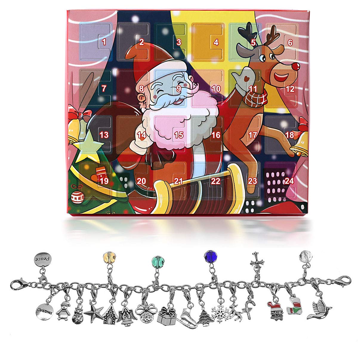 ZKer Jewelry Advent Calendar for Girls Christmas Advent Calendar Ornaments Calendar Gift 24 Days DIY Bracelet Necklace Xmas Beads Pendants Set Jewelry Advent Calendars for Christmas