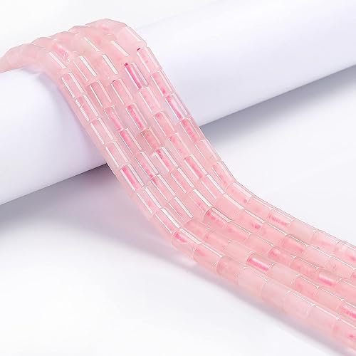 JM Design Rose Quartz Smooth Cylinder Tube Beads Size 6x8mm 15.5'' Strand for Jewelry Making