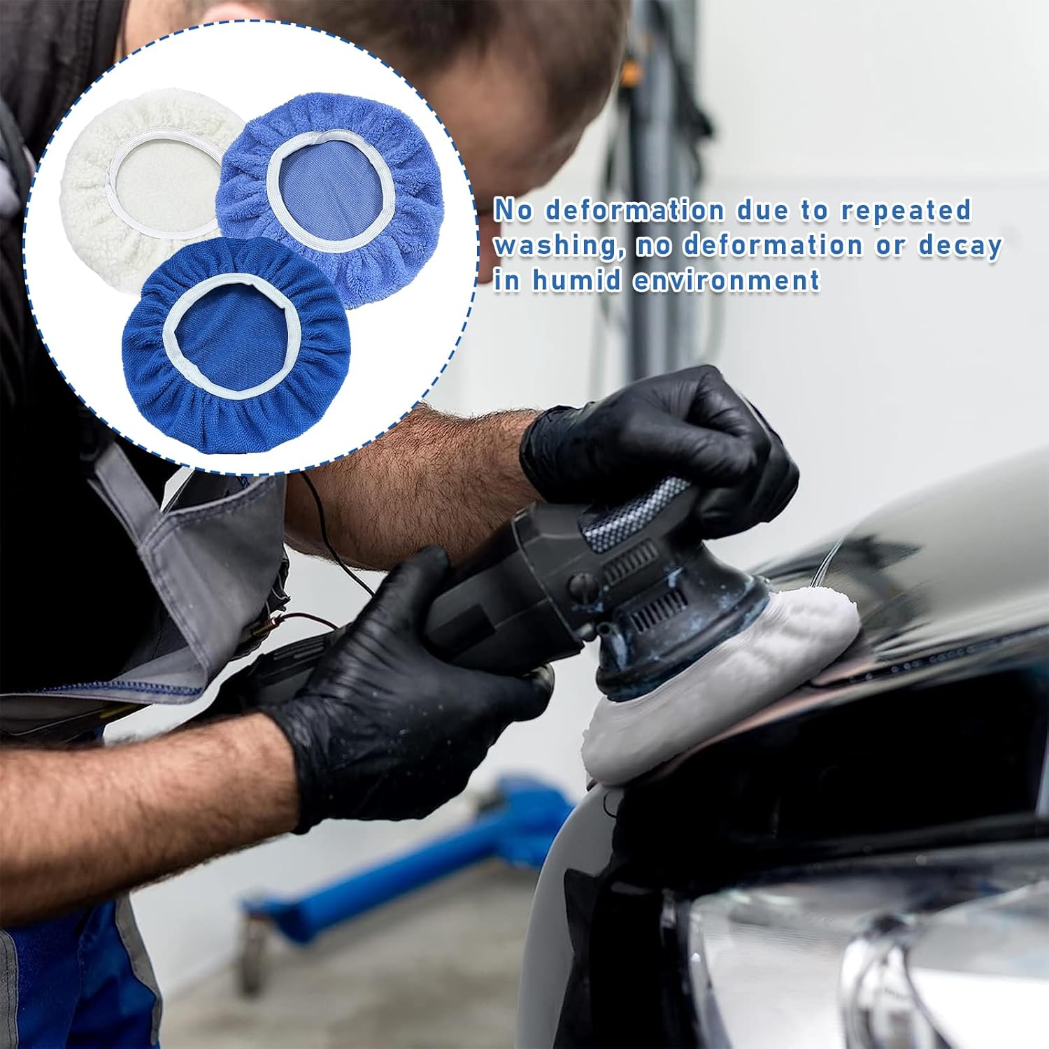 Kewucn 9PCS Car Polisher Pad, 5 to 6 Inches Car Orbital Microfiber Bonnet Polishing Buffing Pad Cover, Universal Auto Cleaning Waxers Kit- 4 Microfiber, 3 Coral Fleece, 2 Woolen (5-6 Inches) - Image 6